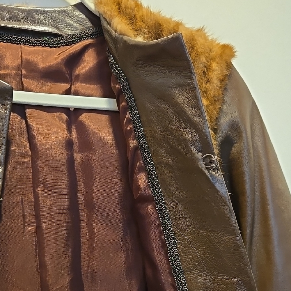 Brown Faux Fur and Leather Women's Jacket - Picture 3 of 4